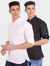 Mens Straight Strip Full Sleeve Kurta (Pack 2)